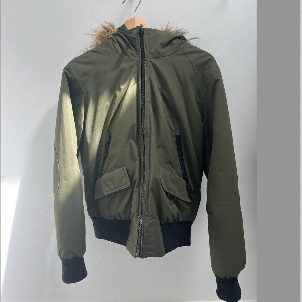 REVERSIBLE Garage Olive Green Winter Jacket with Fur Hood
